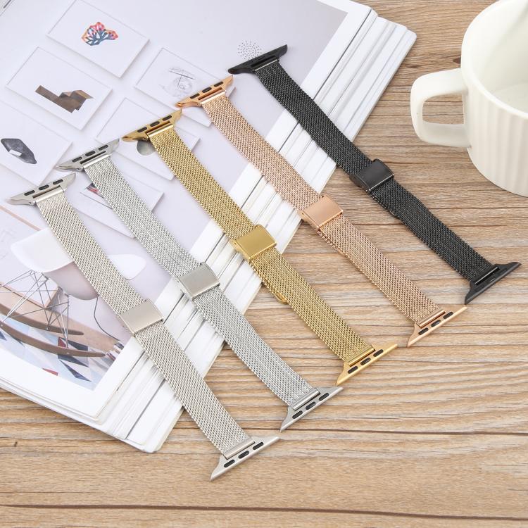For Apple Watch 46mm / 49mm / 45mm / 44mm Integrated Buckle Embossed Slim Milanese Metal Watch Band(Rose Gold) - free shipping - PMC TechLife - Order now!