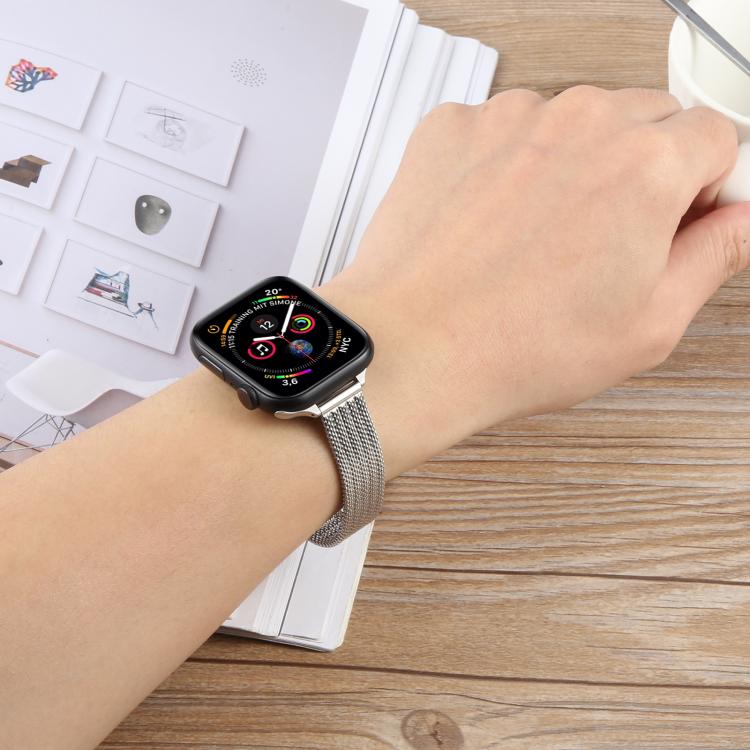 For Apple Watch 46mm / 49mm / 45mm / 44mm Integrated Buckle Embossed Slim Milanese Metal Watch Band(Rose Gold) - free shipping - PMC TechLife - Order now!