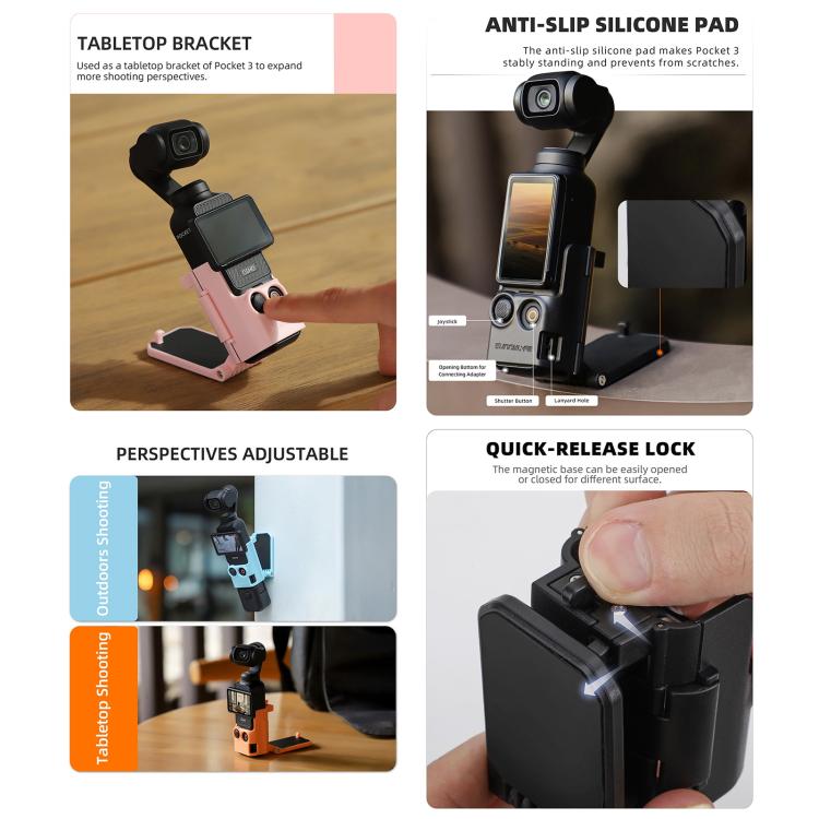 For DJI OSMO Pocket 3 Sunnylife Multifunctional Magnetic Mount Tabletop Base Bracket(Orange) - free shipping - PMC TechLife - Order now!