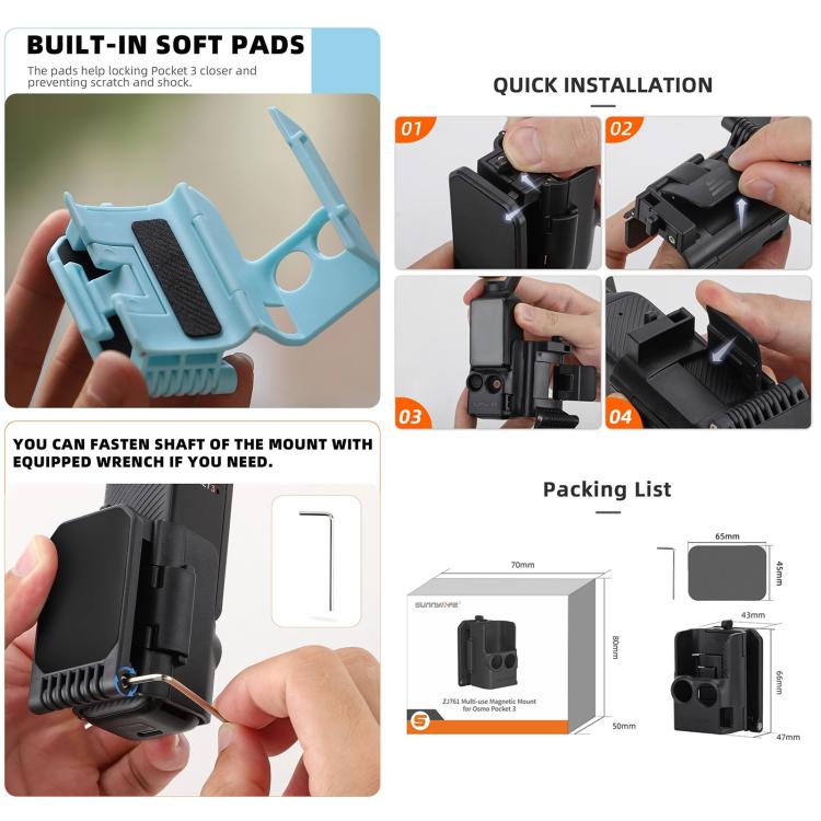 For DJI OSMO Pocket 3 Sunnylife Multifunctional Magnetic Mount Tabletop Base Bracket(Black) - free shipping - PMC TechLife - Order now!