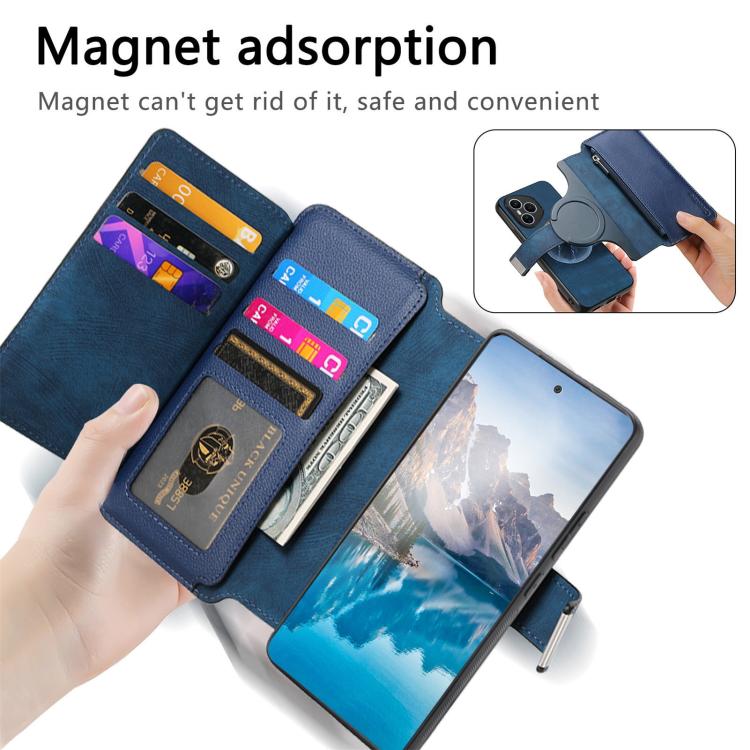 For Honor 400 Pro Global 160.8mm CaseNeo MagSafe RFID Anti-theft Zipper Wallet Retro Leather Phone Case(Blue) - free shipping - PMC TechLife - Order now!