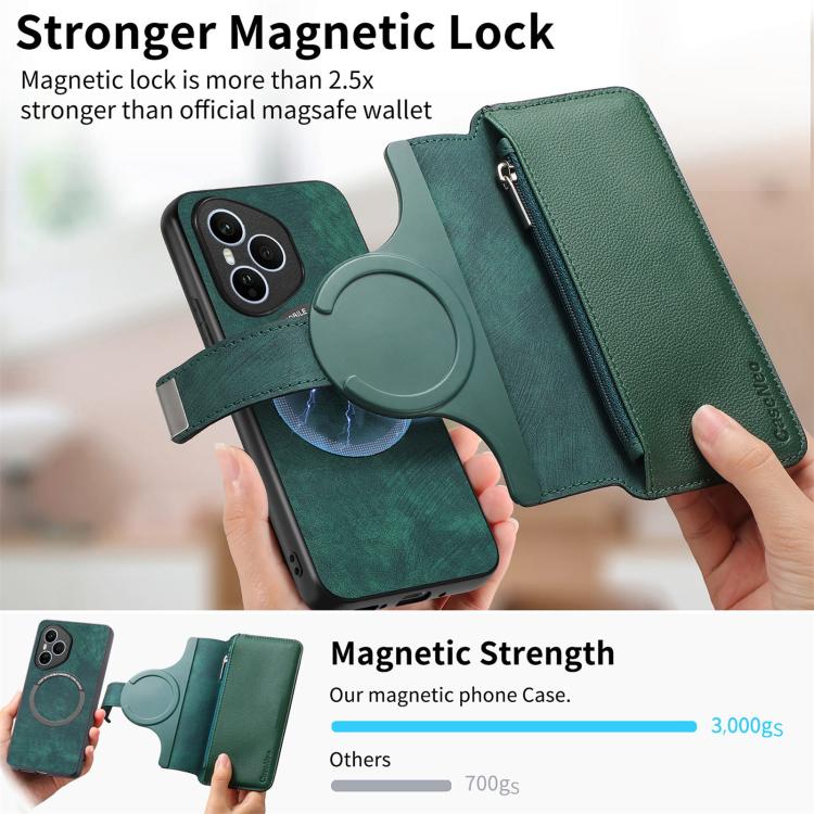 For Honor 400 Pro Global 160.8mm CaseNeo MagSafe RFID Anti-theft Zipper Wallet Retro Leather Phone Case(Green) - free shipping - PMC TechLife - Order now!