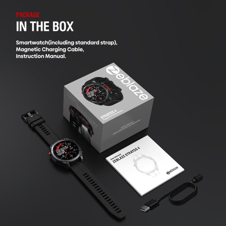 Zeblaze Stratos 4 Rugged Outdoor GPS Smart Watch 1.43 inch Screen 5 ATM & IP69K(Black) - free shipping - PMC TechLife - Order now!