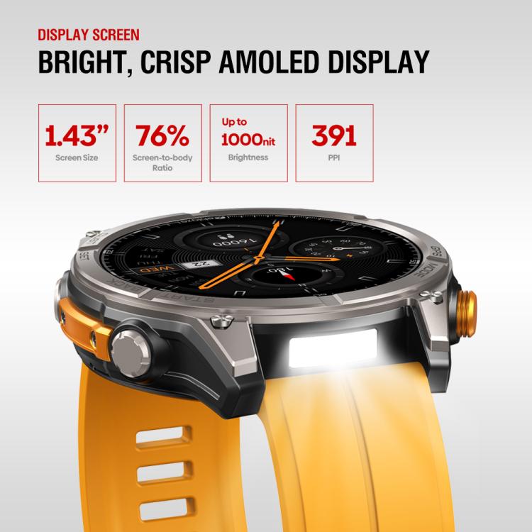Zeblaze Stratos 4 Rugged Outdoor GPS Smart Watch 1.43 inch Screen 5 ATM & IP69K(Orange) - free shipping - PMC TechLife - Order now!