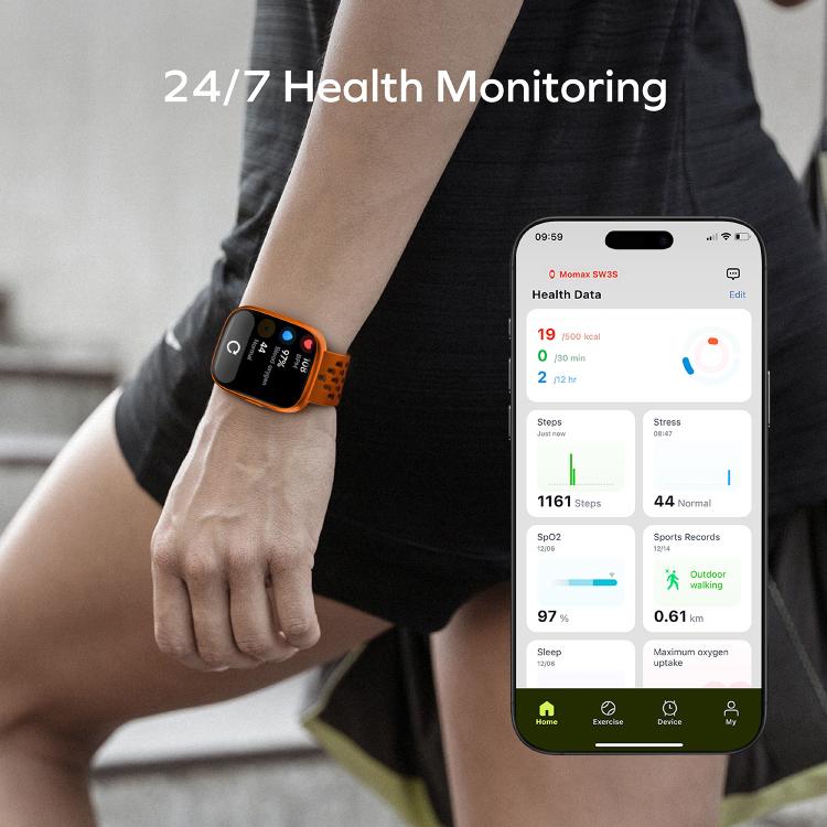 MOMAX SW1S 1.83 inch Screen IP68 Waterproof Smart Sports Watch(Black) - free shipping - PMC TechLife - Order now!