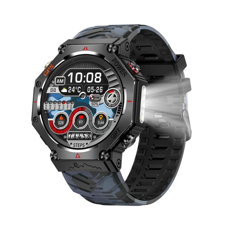 KC91 1.39 inch IPS Screen 3ATM Outdoor GPS Smart Watch with Flashlight(Camouflage) - Smart Watches by PMC TechLife | Online Shopping South Africa | PMC TechLife | Buy Now Pay Later Mobicred