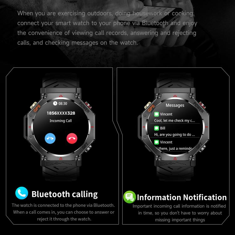 KC91 1.39 inch IPS Screen 3ATM Outdoor GPS Smart Watch with Flashlight(Pink) - Smart Watches by PMC TechLife | Online Shopping South Africa | PMC TechLife | Buy Now Pay Later Mobicred