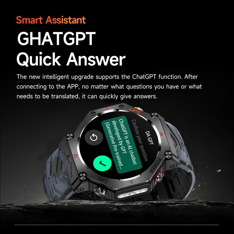 KC91 1.39 inch IPS Screen 3ATM Outdoor GPS Smart Watch with Flashlight(Camouflage) - Smart Watches by PMC TechLife | Online Shopping South Africa | PMC TechLife | Buy Now Pay Later Mobicred