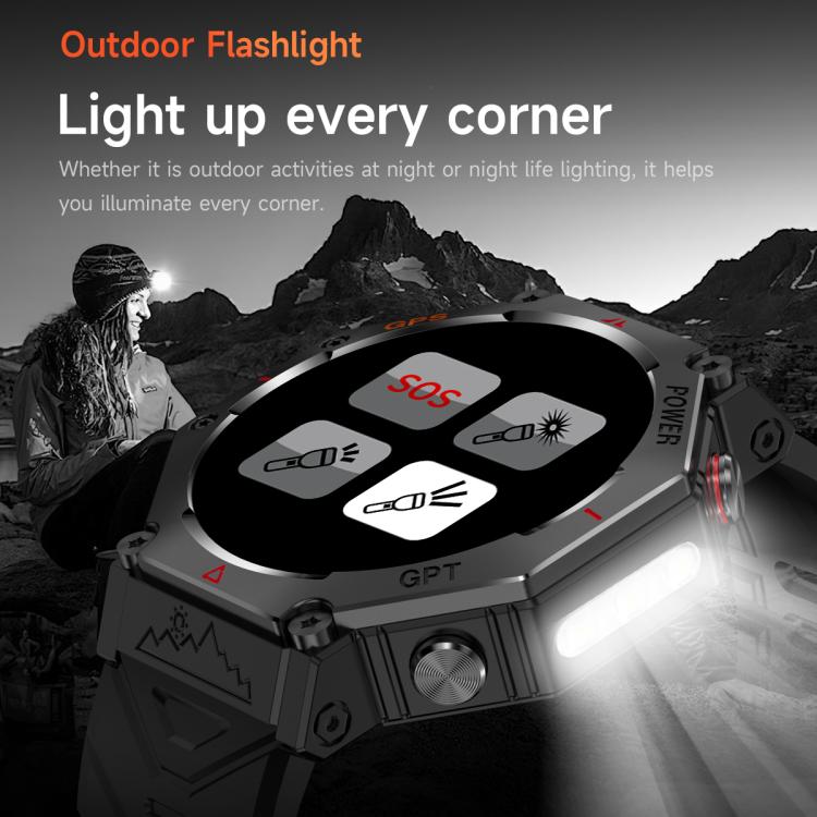 KC91 1.39 inch IPS Screen 3ATM Outdoor GPS Smart Watch with Flashlight(Pink) - Smart Watches by PMC TechLife | Online Shopping South Africa | PMC TechLife | Buy Now Pay Later Mobicred