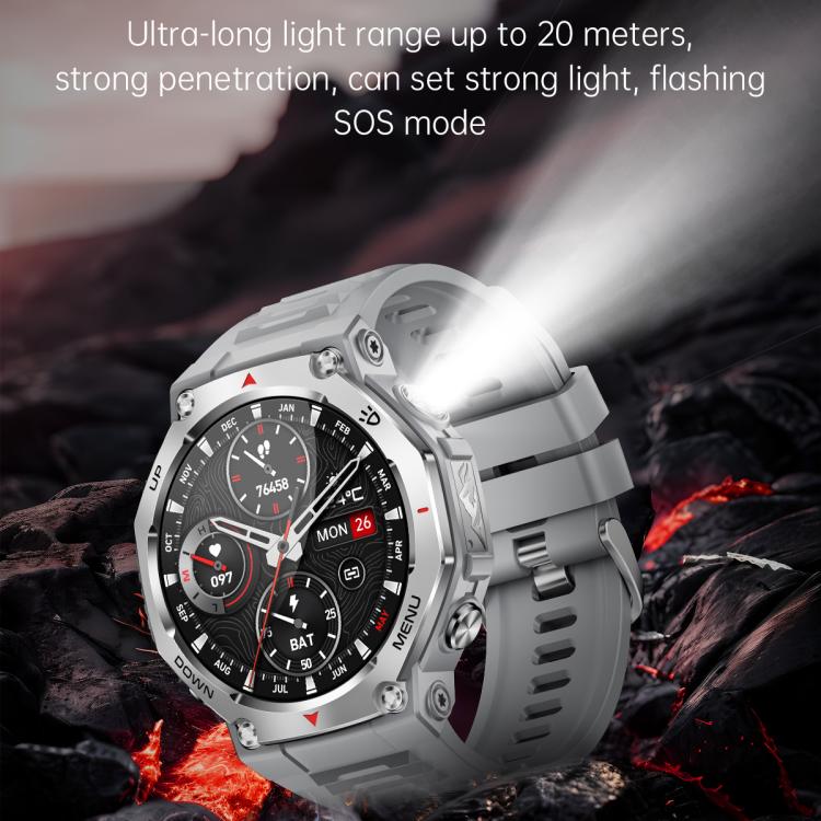KT85 1.43 inch Screen 5ATM Outdoor Sports Smart Watch with Strong Flashlight(Grey) - free shipping - PMC TechLife - Order now!