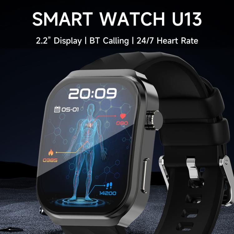U13 2.2 inch IPS Curved Screen Smart Watch Supports BT Call(Black) - Smart Watches by PMC TechLife | Online Shopping South Africa | PMC TechLife | Buy Now Pay Later Mobicred