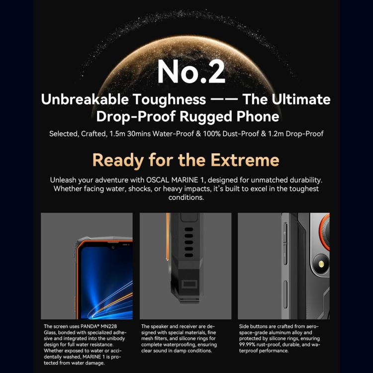 Blackview Oscal Marine 1, 4GB+128GB, 6.56 inch Android 15 Unisoc UMS9230E T615 Octa Core, Network: 4G, OTG, NFC(Black) - free shipping - PMC TechLife - Order now!