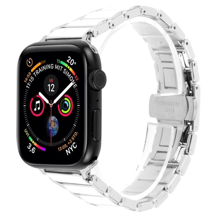 For Apple Watch 46mm / 49mm / 45mm / 44mm Three Beads Ceramics 18mm Steel Watch Band(Silver White) - free shipping - PMC TechLife - Order now!