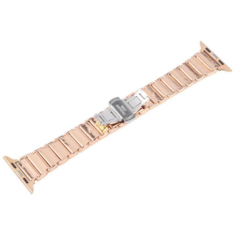 For Apple Watch 42mm / 41mm / 40mm / 38mm Three Beads Ceramics 18mm Steel Watch Band(Rose Gold White) - free shipping - PMC TechLife - Order now!