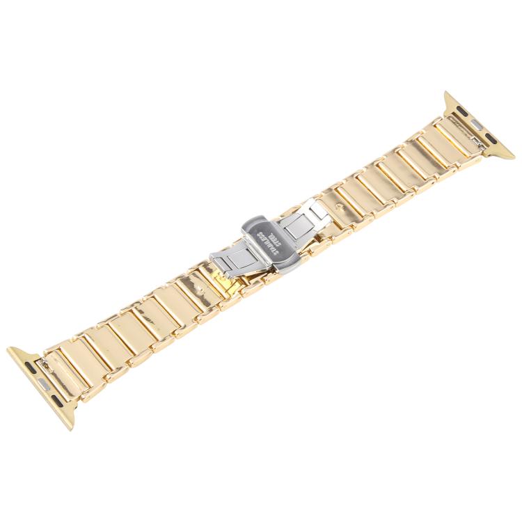 For Apple Watch 42mm / 41mm / 40mm / 38mm Three Beads Ceramics 18mm Steel Watch Band(Gold White) - free shipping - PMC TechLife - Order now!