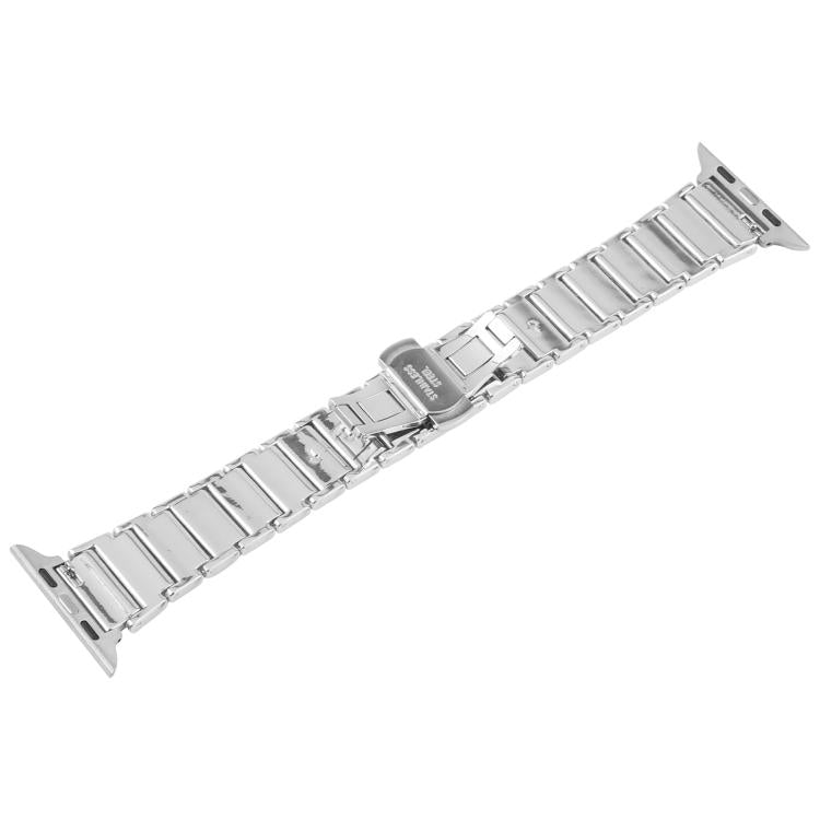 For Apple Watch 42mm / 41mm / 40mm / 38mm Three Beads Ceramics 18mm Steel Watch Band(Silver White) - free shipping - PMC TechLife - Order now!