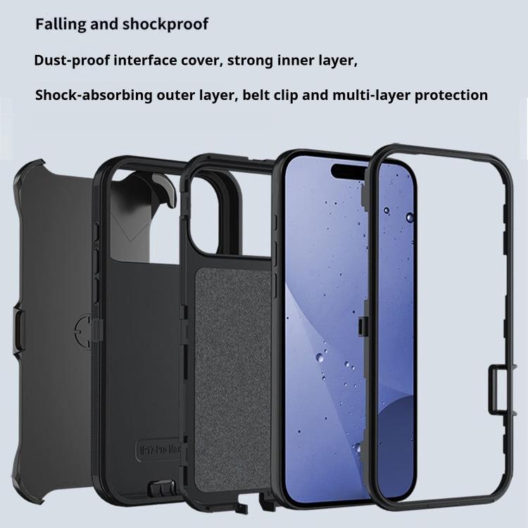For iPhone 17 Pro Kalebol Shockproof PC Hybrid TPU Phone Case with Back Clip(Black) - free shipping - PMC TechLife - Order now!