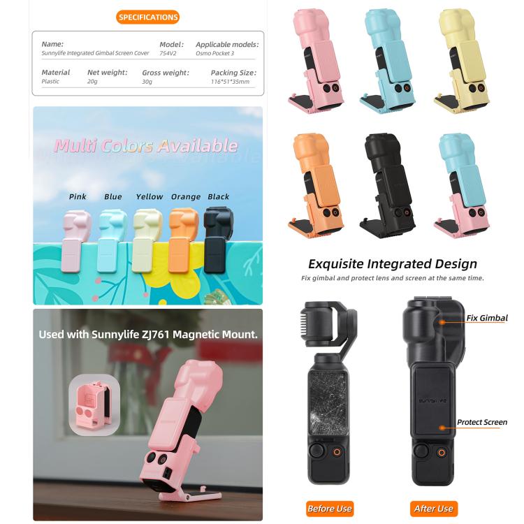 For DJI OSMO Pocket 3 Sunnylife Colorful Gimbal Cover Camera Protector Screen Protective Case(Pink) - free shipping - PMC TechLife - Order now!