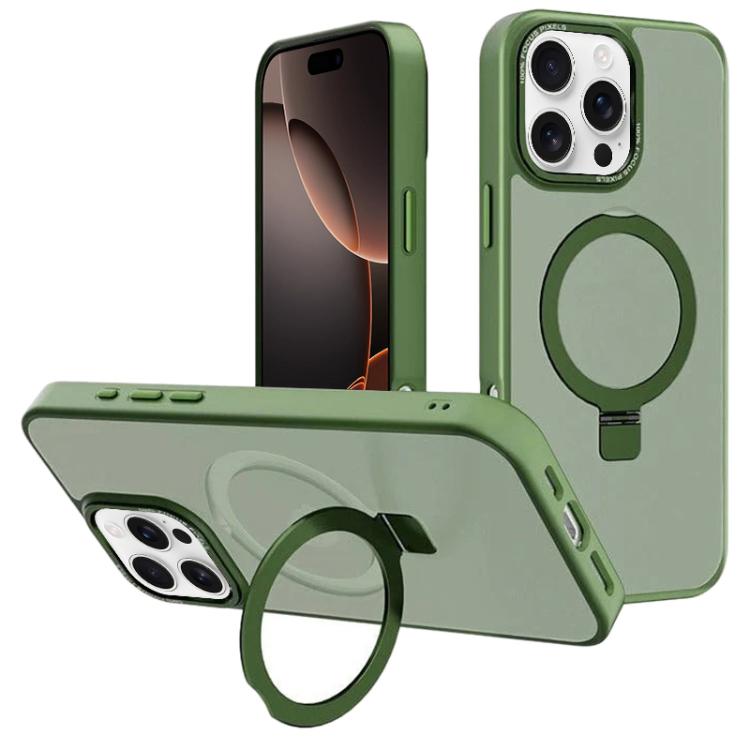 For iPhone 16 Pro Max Kalebol Metal Lens Frame MagSafe Holder Frosted PC Phone Case(Dark Green) - free shipping - PMC TechLife - Order now!