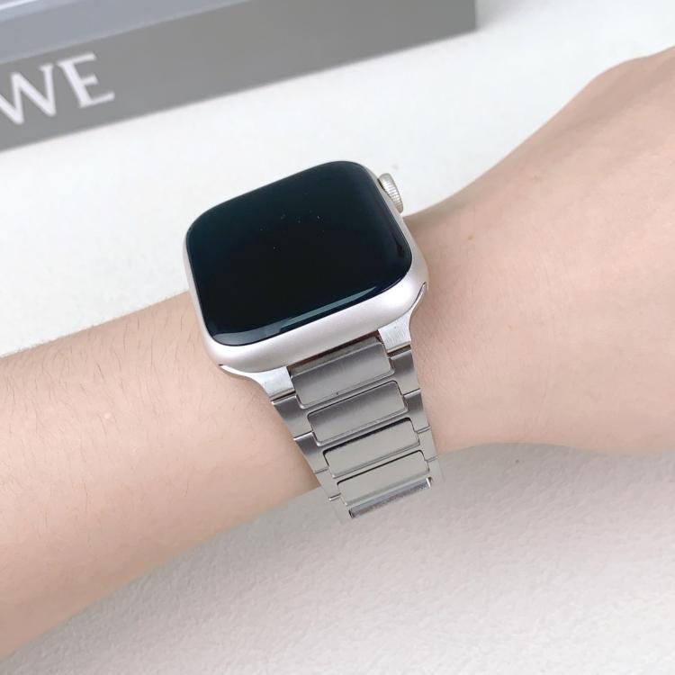 For Apple Watch 46mm / 49mm / 45mm / 44mm Tri-beads Side-detachable Buckle Stainless Steel Watch Band(Silver) - free shipping - PMC TechLife - Order now!