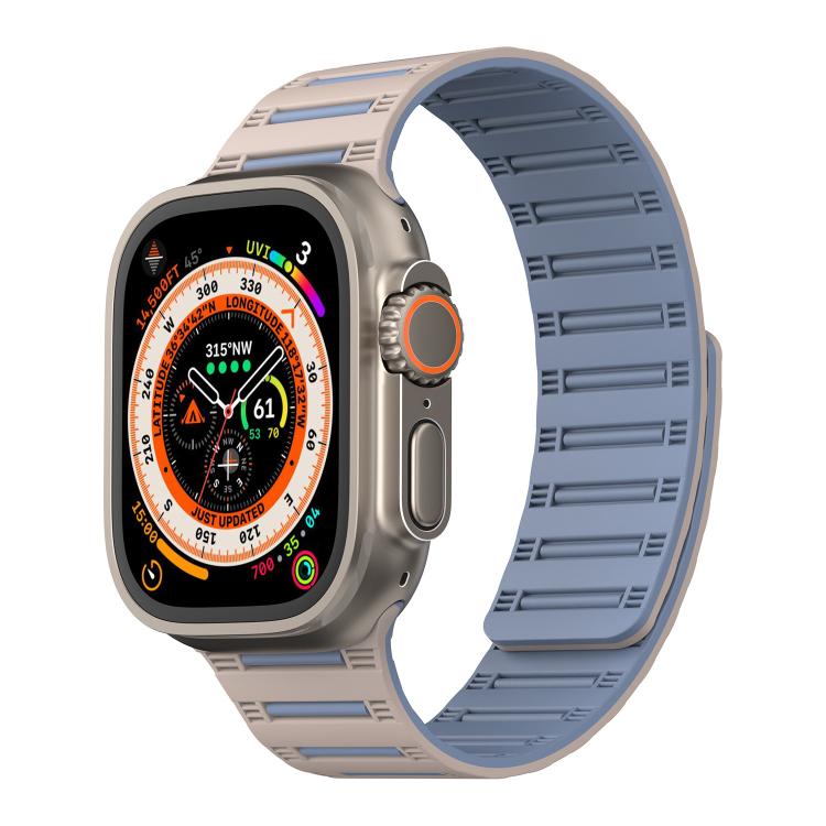For Apple Watch 46mm / 49mm / 45mm / 44mm Cylinder Magnetic Two-color Loop Silicone Watch Band(Antique White Mist Blue) - free shipping - PMC TechLife - Order now!