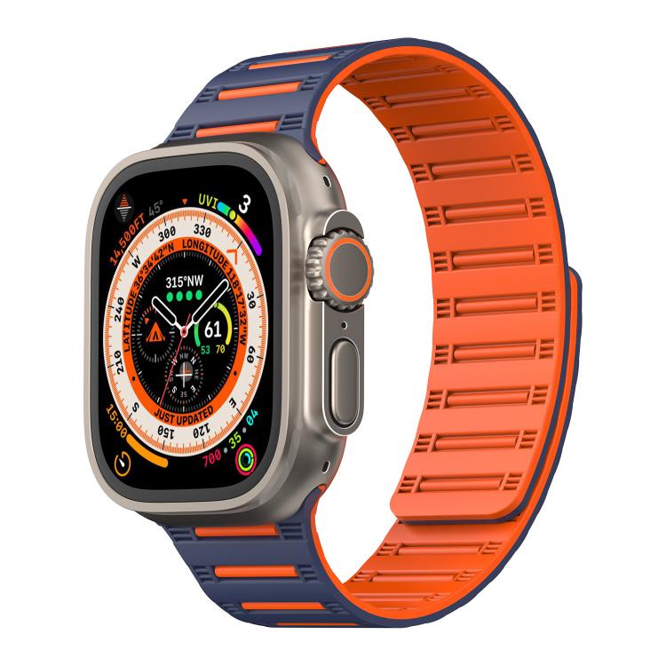 For Apple Watch 46mm / 49mm / 45mm / 44mm Cylinder Magnetic Two-color Loop Silicone Watch Band(Midnight Blue Orange) - free shipping - PMC TechLife - Order now!
