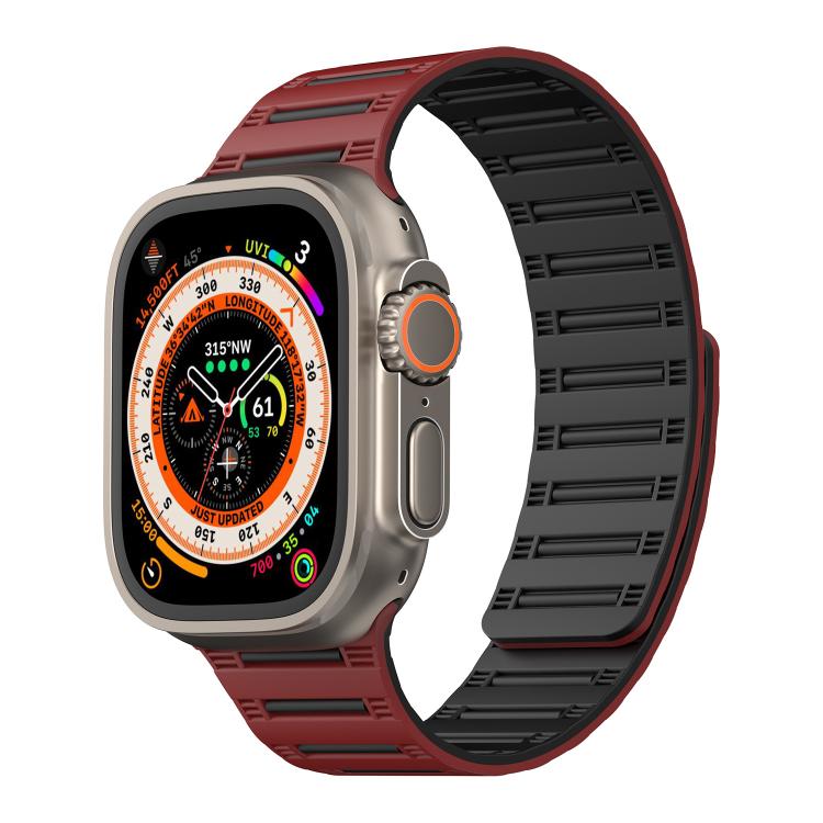 For Apple Watch 46mm / 49mm / 45mm / 44mm Cylinder Magnetic Two-color Loop Silicone Watch Band(Wine Red Black) - free shipping - PMC TechLife - Order now!