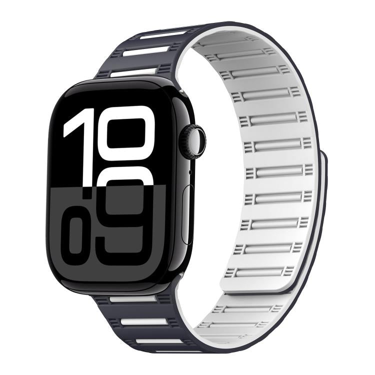 For Apple Watch 42mm / 41mm / 40mm / 38mm Cylinder Magnetic Two-color Loop Silicone Watch Band(Black White) - free shipping - PMC TechLife - Order now!