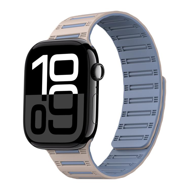 For Apple Watch 42mm / 41mm / 40mm / 38mm Cylinder Magnetic Two-color Loop Silicone Watch Band(Antique White Mist Blue) - free shipping - PMC TechLife - Order now!