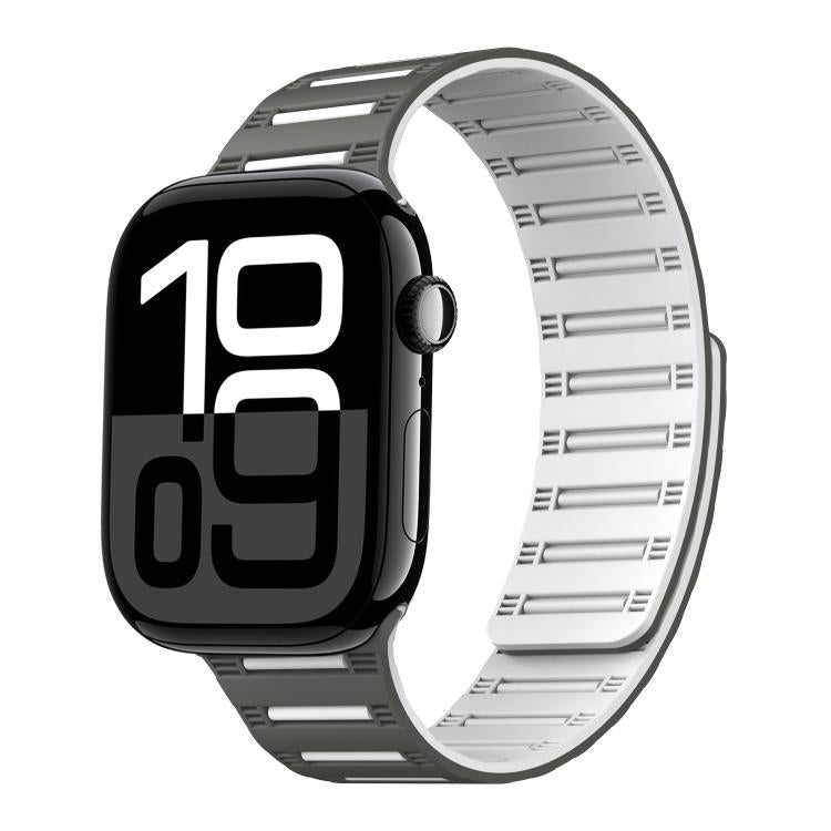 For Apple Watch 42mm / 41mm / 40mm / 38mm Cylinder Magnetic Two-color Loop Silicone Watch Band(Dark Green White) - free shipping - PMC TechLife - Order now!
