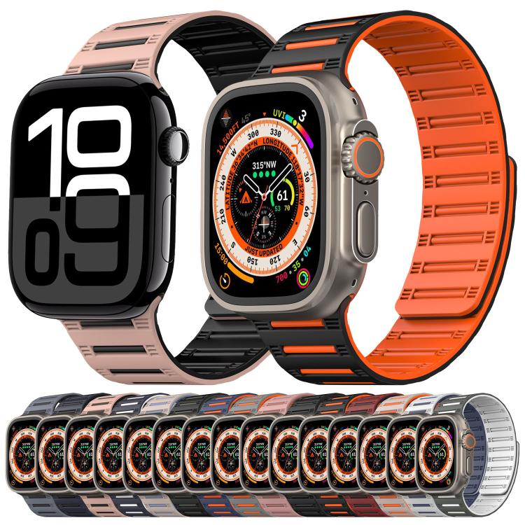 For Apple Watch 42mm / 41mm / 40mm / 38mm Cylinder Magnetic Two-color Loop Silicone Watch Band(Black White) - free shipping - PMC TechLife - Order now!
