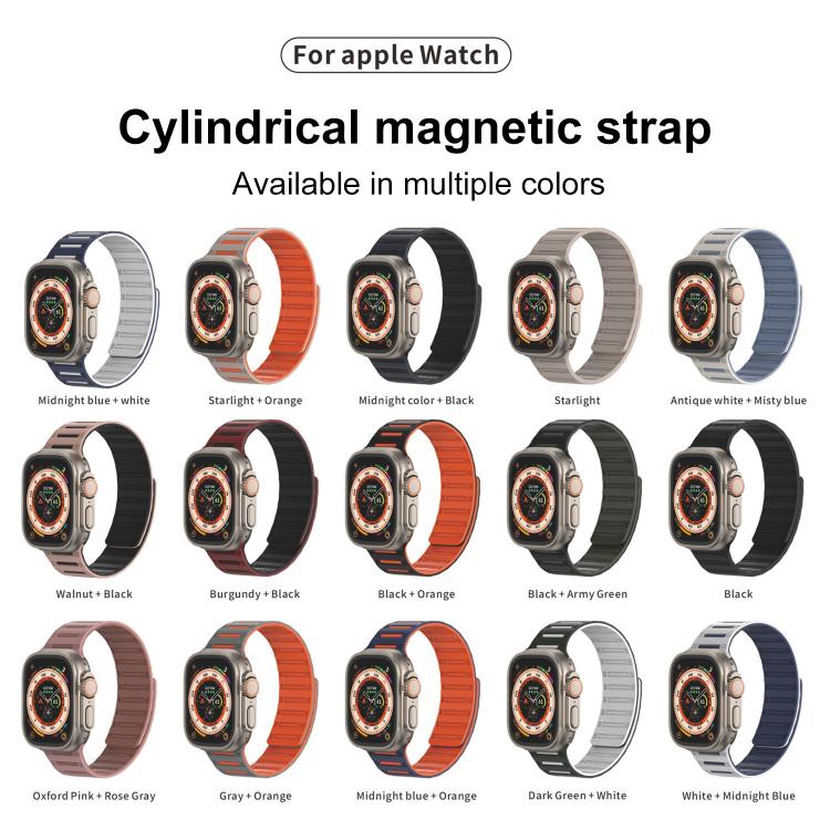 For Apple Watch 42mm / 41mm / 40mm / 38mm Cylinder Magnetic Two-color Loop Silicone Watch Band(Black White) - free shipping - PMC TechLife - Order now!