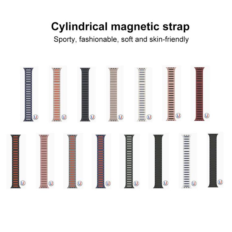 For Apple Watch 42mm / 41mm / 40mm / 38mm Cylinder Magnetic Two-color Loop Silicone Watch Band(Black) - free shipping - PMC TechLife - Order now!