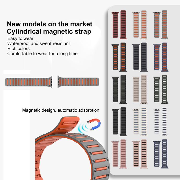 For Apple Watch 46mm / 49mm / 45mm / 44mm Cylinder Magnetic Two-color Loop Silicone Watch Band(Antique White Mist Blue) - free shipping - PMC TechLife - Order now!