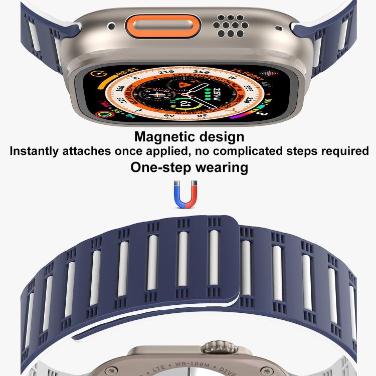 For Apple Watch 46mm / 49mm / 45mm / 44mm Cylinder Magnetic Two-color Loop Silicone Watch Band(Antique White Mist Blue) - free shipping - PMC TechLife - Order now!