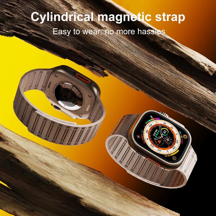 For Apple Watch 46mm / 49mm / 45mm / 44mm Cylinder Magnetic Two-color Loop Silicone Watch Band(Antique White Mist Blue) - free shipping - PMC TechLife - Order now!