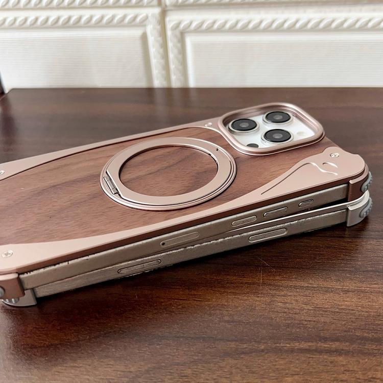 For iPhone 16 Pro Max Walnut Metal Frameless 360 Degree Rotation Holder MagSafe Phone Case(Silver) - free shipping - PMC TechLife - Order now!