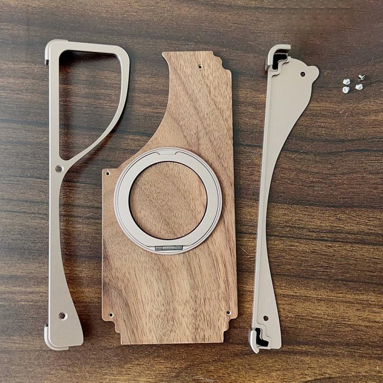 For Samsung Galaxy S23 Ultra 5G Walnut Metal Frameless 360 Degree Rotation Holder MagSafe Phone Case(Dessert Gold) - free shipping - PMC TechLife - Order now!