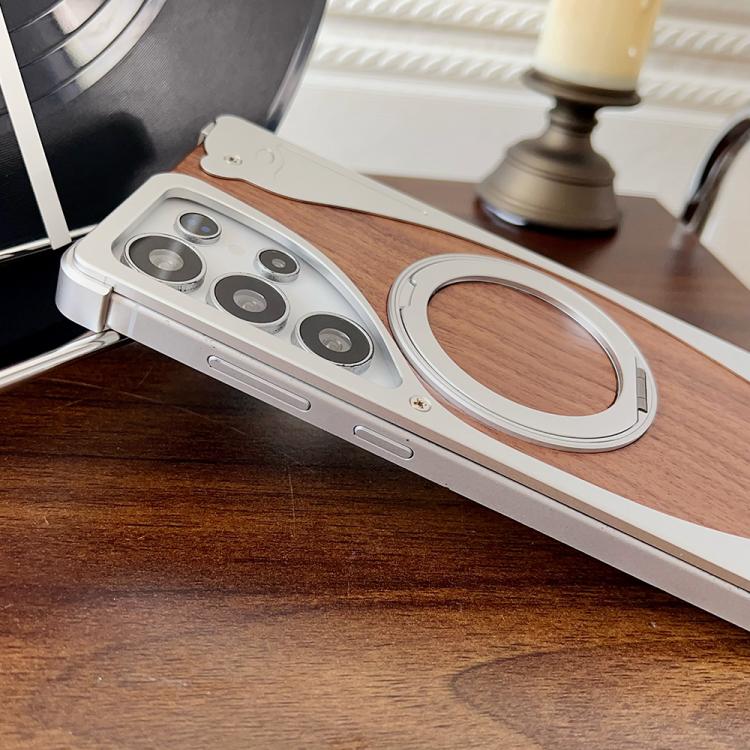For Samsung Galaxy S23 Ultra 5G Walnut Metal Frameless 360 Degree Rotation Holder MagSafe Phone Case(Dessert Gold) - free shipping - PMC TechLife - Order now!