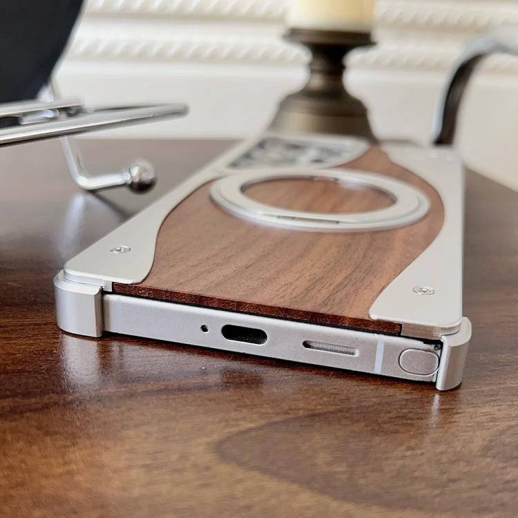 For Samsung Galaxy S23 Ultra 5G Walnut Metal Frameless 360 Degree Rotation Holder MagSafe Phone Case(Black) - free shipping - PMC TechLife - Order now!