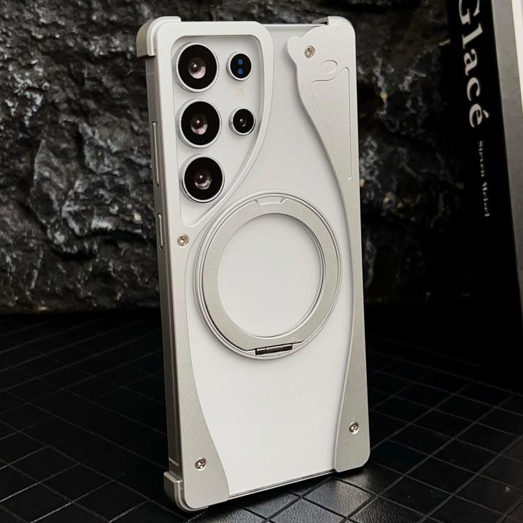 For Samsung Galaxy S25 Ultra 5G Metal Frameless 360 Degree Rotation Holder MagSafe Transparent Phone Case(Silver) - free shipping - PMC TechLife - Order now!