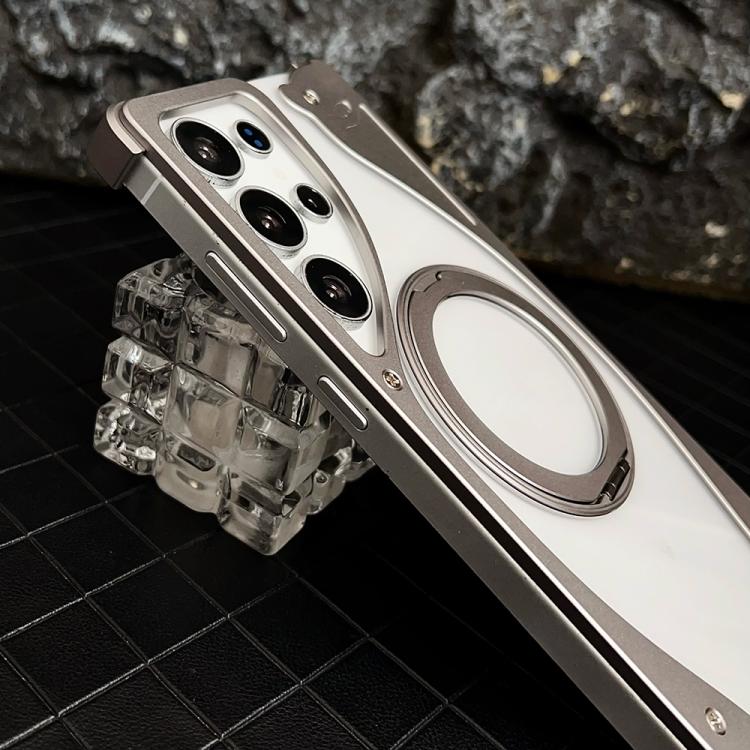 For Samsung Galaxy S23 Ultra 5G Metal Frameless 360 Degree Rotation Holder MagSafe Transparent Phone Case(Black) - free shipping - PMC TechLife - Order now!
