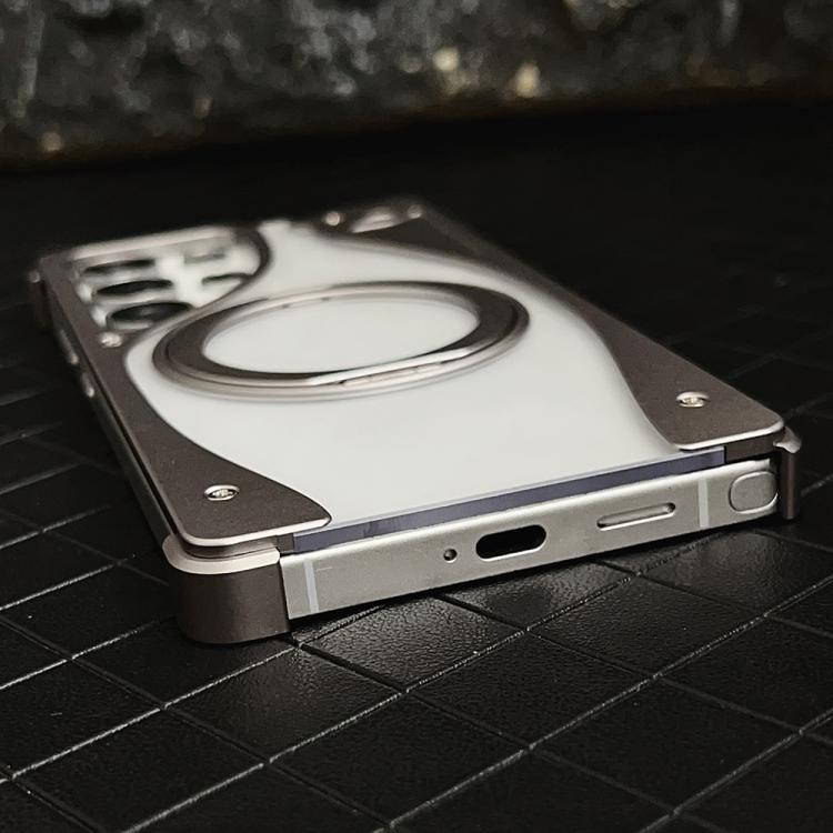 For Samsung Galaxy S23 Ultra 5G Metal Frameless 360 Degree Rotation Holder MagSafe Transparent Phone Case(Silver) - free shipping - PMC TechLife - Order now!