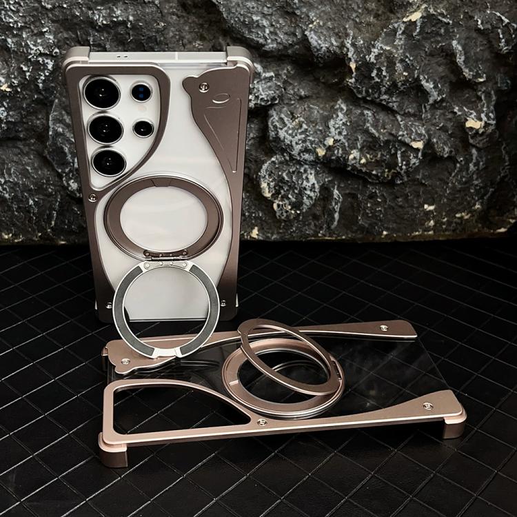 For Samsung Galaxy S23 Ultra 5G Metal Frameless 360 Degree Rotation Holder MagSafe Transparent Phone Case(Dessert Gold) - free shipping - PMC TechLife - Order now!