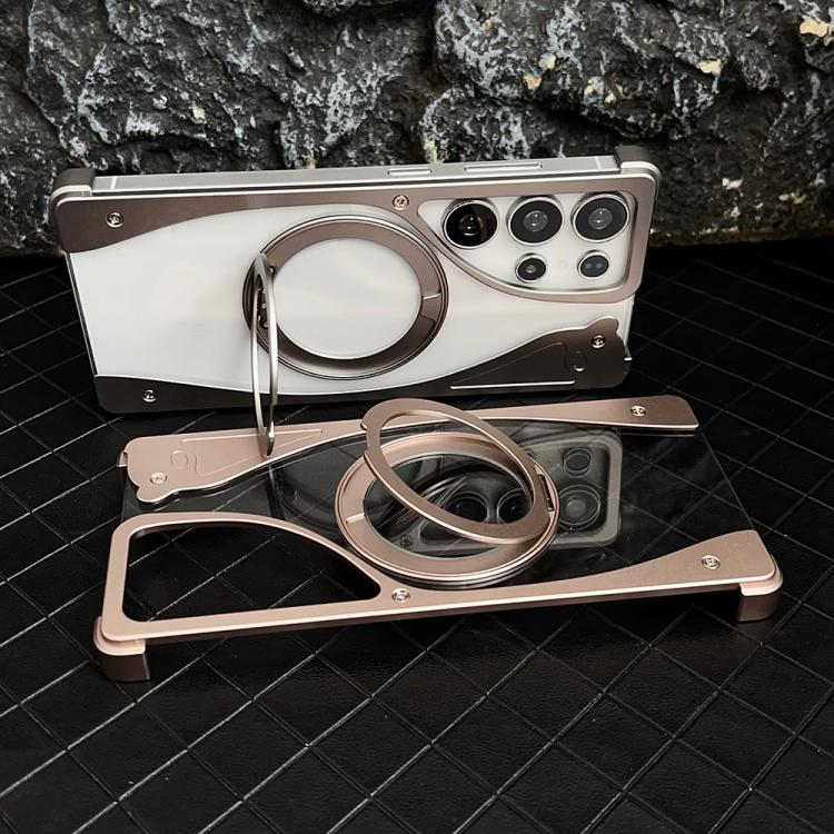 For Samsung Galaxy S23 Ultra 5G Metal Frameless 360 Degree Rotation Holder MagSafe Transparent Phone Case(Black) - free shipping - PMC TechLife - Order now!