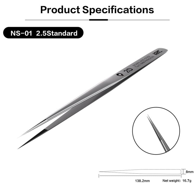 i2C NS Series Super Alloy High Precision Stainless Steel Super Hard Extra Tip Flying Wire Tweezers, Model:NS-01 2.5 Standard - free shipping - PMC TechLife - Order now!