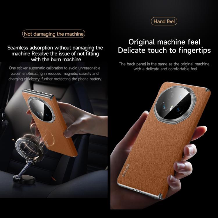 For Honor Magic V5 SULADA Frameless Top Layer Cowhide Leather PC Phone Case(Black) - free shipping - PMC TechLife - Order now!