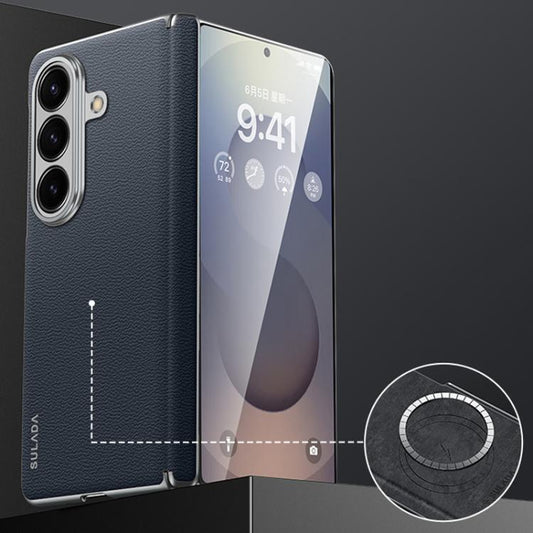 For Samsung Galaxy Z Fold7 5G SULADA Frameless Top Layer Cowhide Leather PC Phone Case(Blue) - free shipping - PMC Jewellery - Order now!