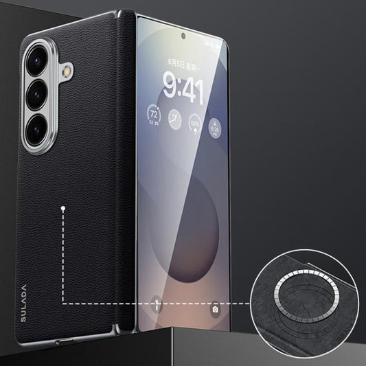For Samsung Galaxy Z Fold7 5G SULADA Frameless Top Layer Cowhide Leather PC Phone Case(Black) - free shipping - PMC Jewellery - Order now!