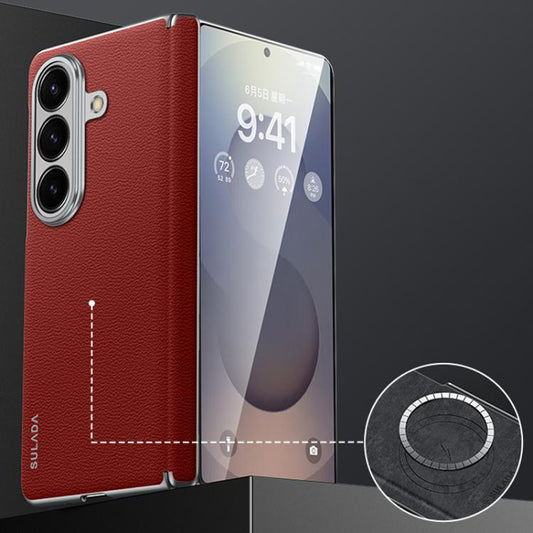 For Samsung Galaxy Z Fold7 5G SULADA Frameless Top Layer Cowhide Leather PC Phone Case(Red) - free shipping - PMC Jewellery - Order now!